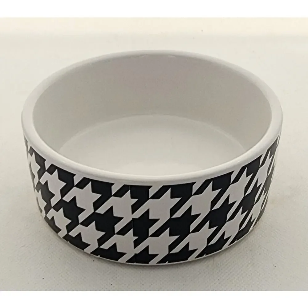 Paw & Tail Black White Houndstooth Ceramic Small Pet Food Water Bowl Dog Cat